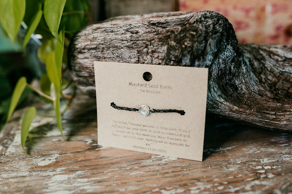 Black Mustard Seed Faith Tie Bracelet