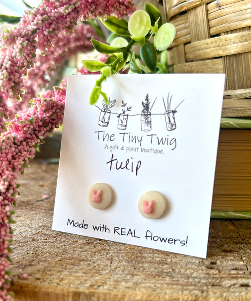 Pink Tulip Bunny Post Earrings