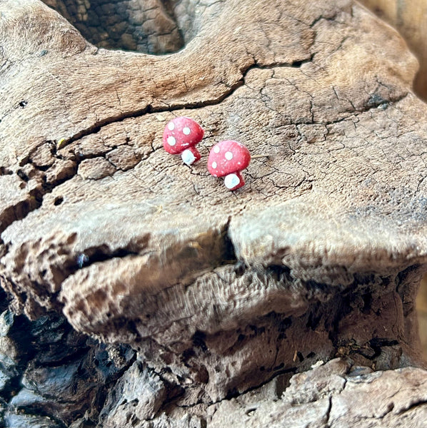 Red Hibiscus Mushroom Post Earrings