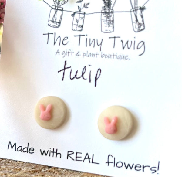 Pink Tulip Bunny Post Earrings
