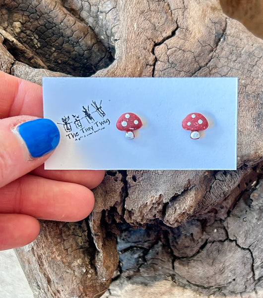Red Hibiscus Mushroom Post Earrings
