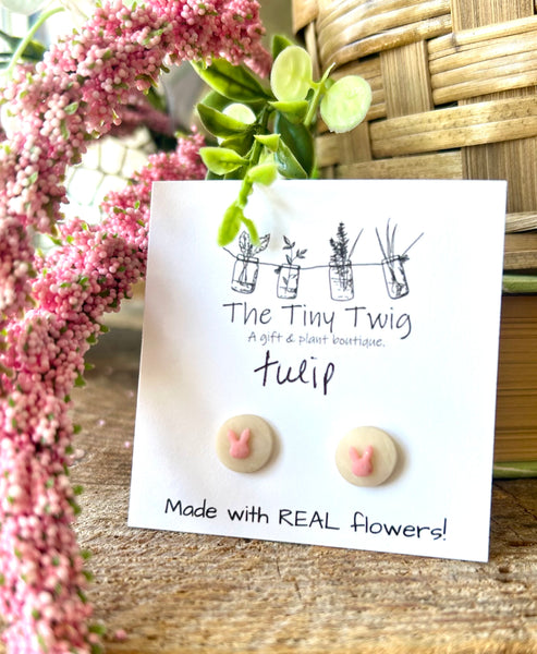 Pink Tulip Bunny Post Earrings