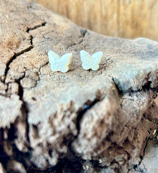 White Rose Butterfly Post Earrings