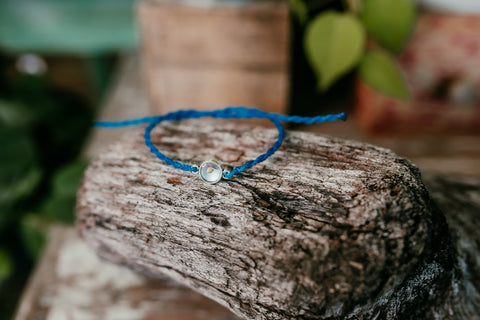 Bright Blue Mustard Seed Faith Tie Bracelet