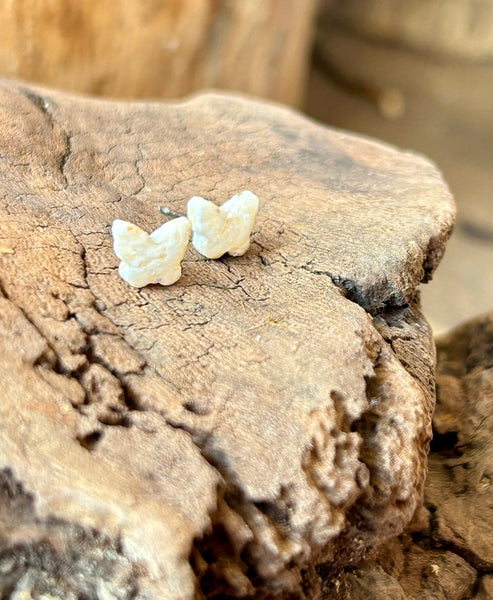 White Rose Butterfly Post Earrings