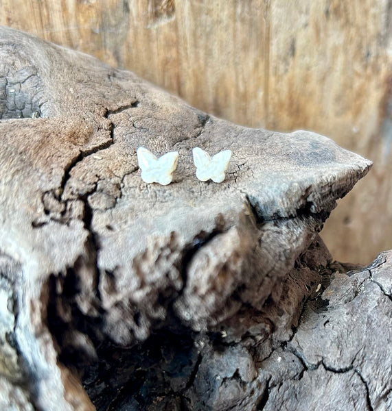 White Rose Butterfly Post Earrings