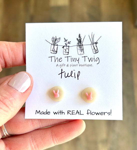 Pink Tulip Bunny Post Earrings