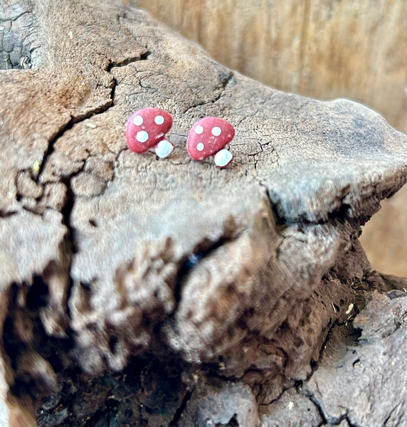 Red Hibiscus Mushroom Post Earrings