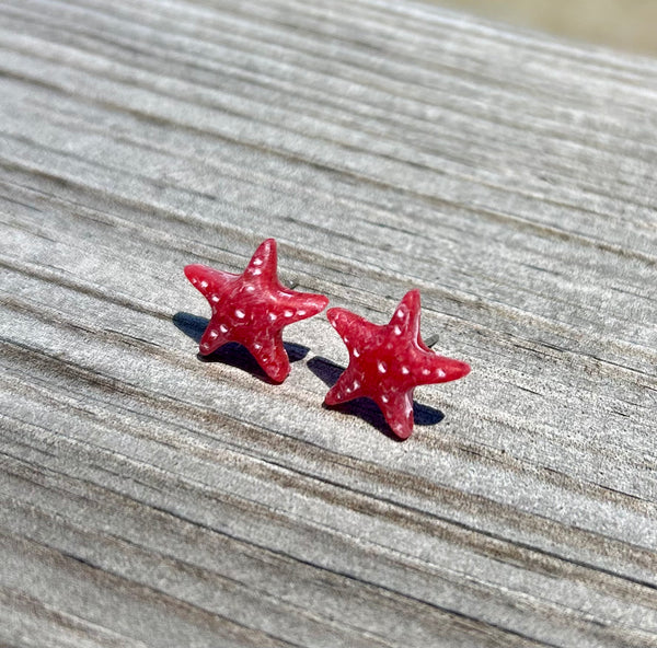 Red Gladiolus Starfish Post Earrings