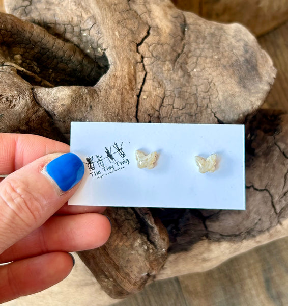 White Rose Butterfly Post Earrings