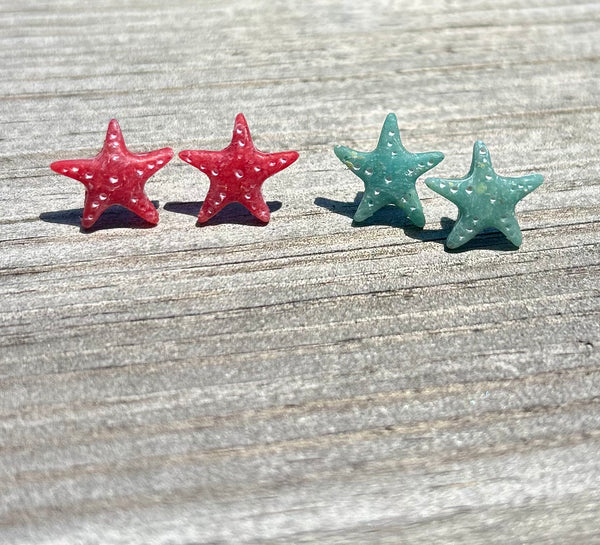 Blue Hydrangea Starfish Post Earrings