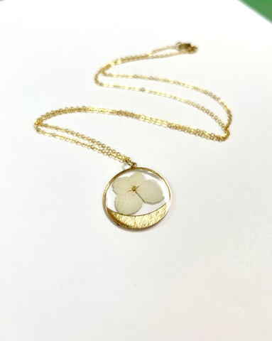 White Hydrangea Gold Necklace