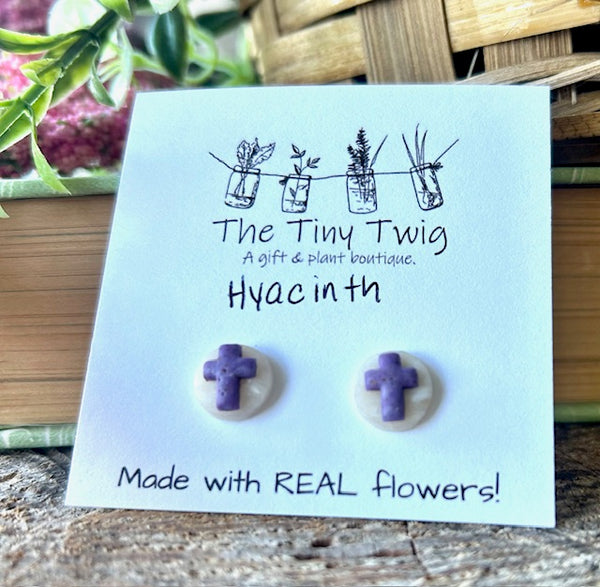 Purple Hyacinth Cross Post Earrings