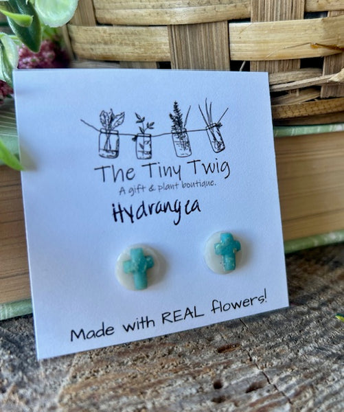 Blue Hydrangea Cross Post Earrings