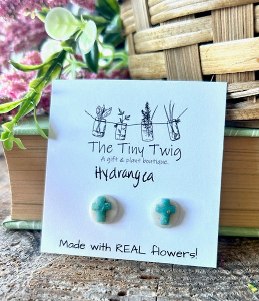 Blue Hydrangea Cross Post Earrings