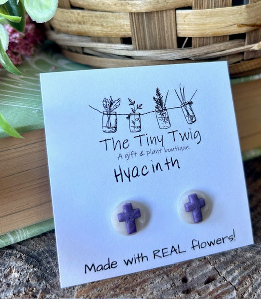 Purple Hyacinth Cross Post Earrings