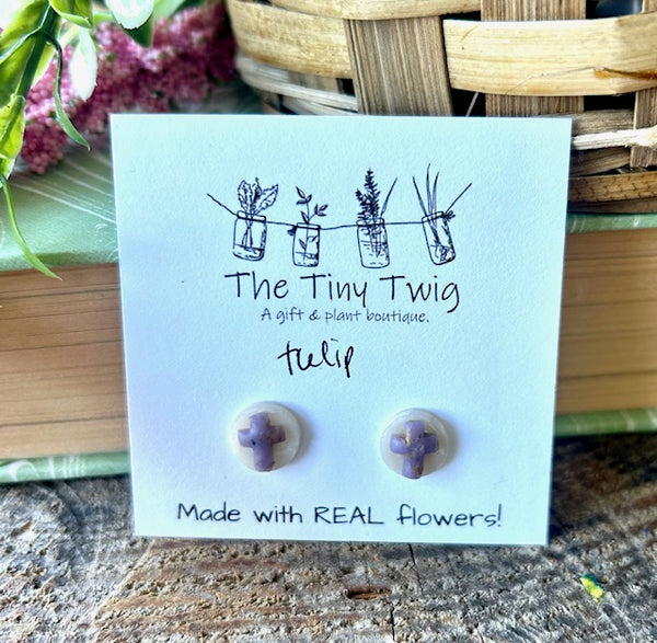 Purple Tulip Cross Post Earrings