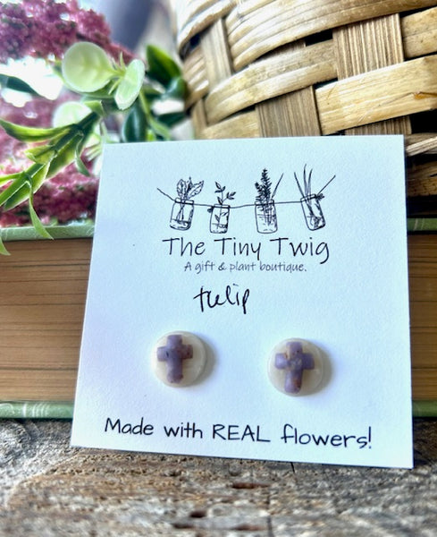 Purple Tulip Cross Post Earrings
