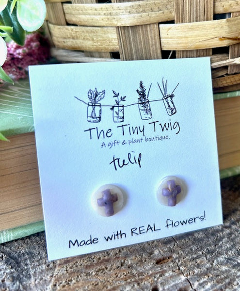 Purple Tulip Cross Post Earrings