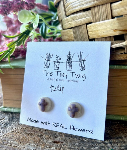 Purple Tulip Cross Post Earrings