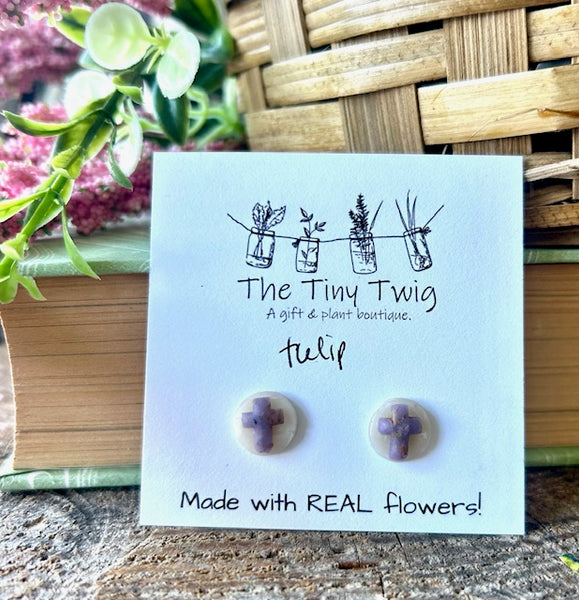 Purple Tulip Cross Post Earrings