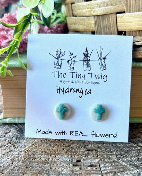 Blue Hydrangea Cross Post Earrings