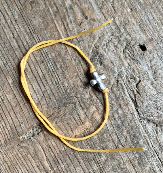 Yellow Waxed Cross Tie Bracelet