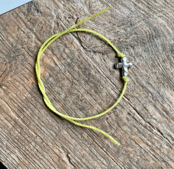 Lime Green Waxed Cross Tie Bracelet