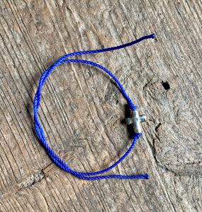 Blue Waxed Cross Tie Bracelet